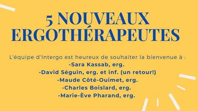 5 nouveaux ergothérapeutes se joignent à Intergo